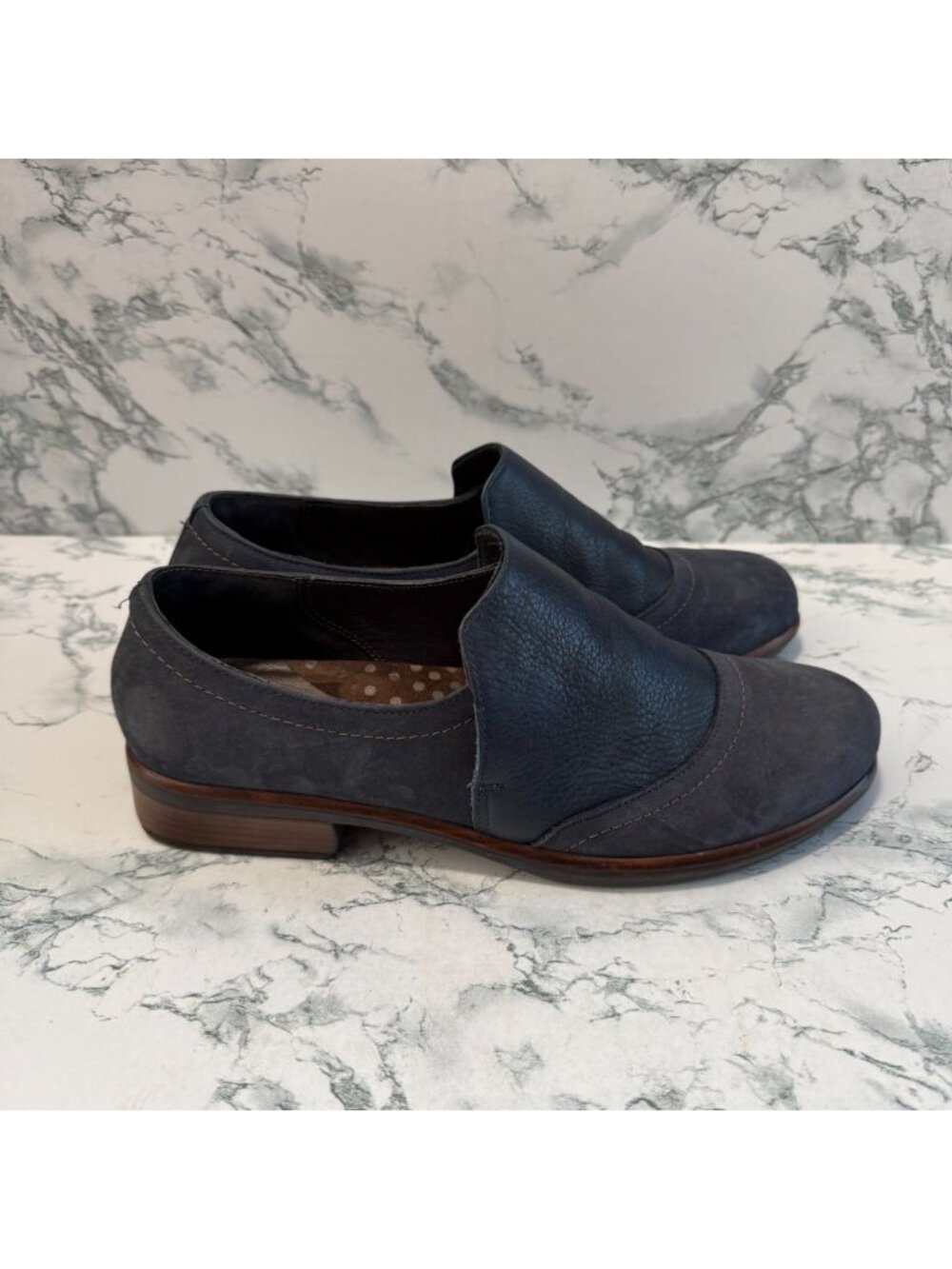 NAOT Women 39 US 8 Angin Loafer Shoe Navy Blue Nubuck Leather Slip On Comfort